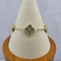 7+1" 12mm Pave Large Five-Motif Clover Bracelet Gold Plated 925 Silver