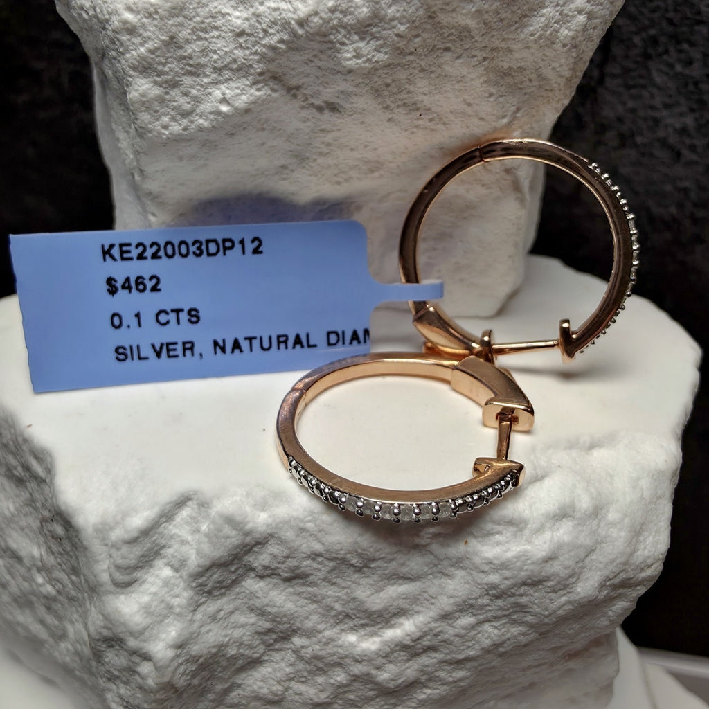 0.10 CTW Natural Diamond Hoop Earrings in Rose Gold-Plated 925 Sterling Silver