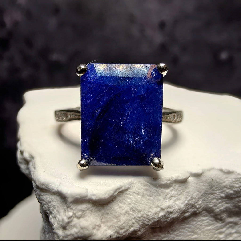 Natural Lapis Lazuli Ring S925 Sterling Silver Emerald Cut - Size 6, 2mm