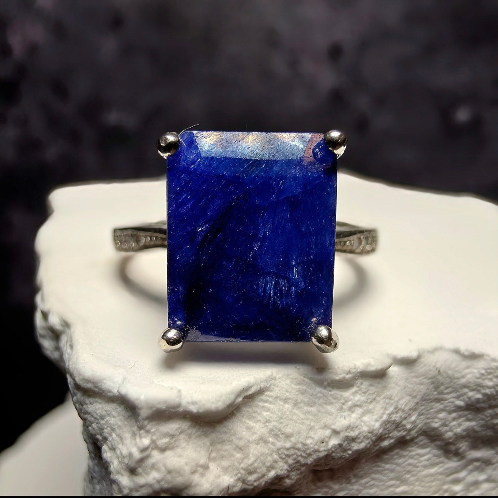 Natural Lapis Lazuli Ring S925 Sterling Silver Emerald Cut - Size 6, 2mm