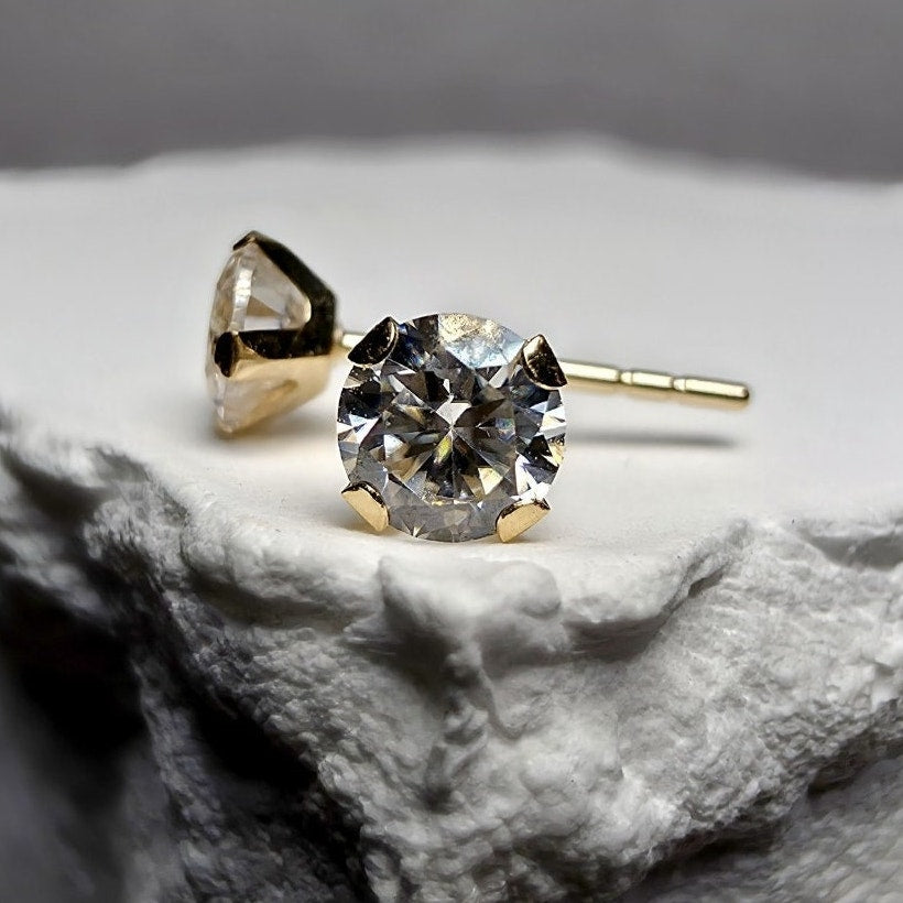 14k Solid Gold 4mm 0.47ctw Moissanite Stud Earrings Silicone Backs w/ GRA