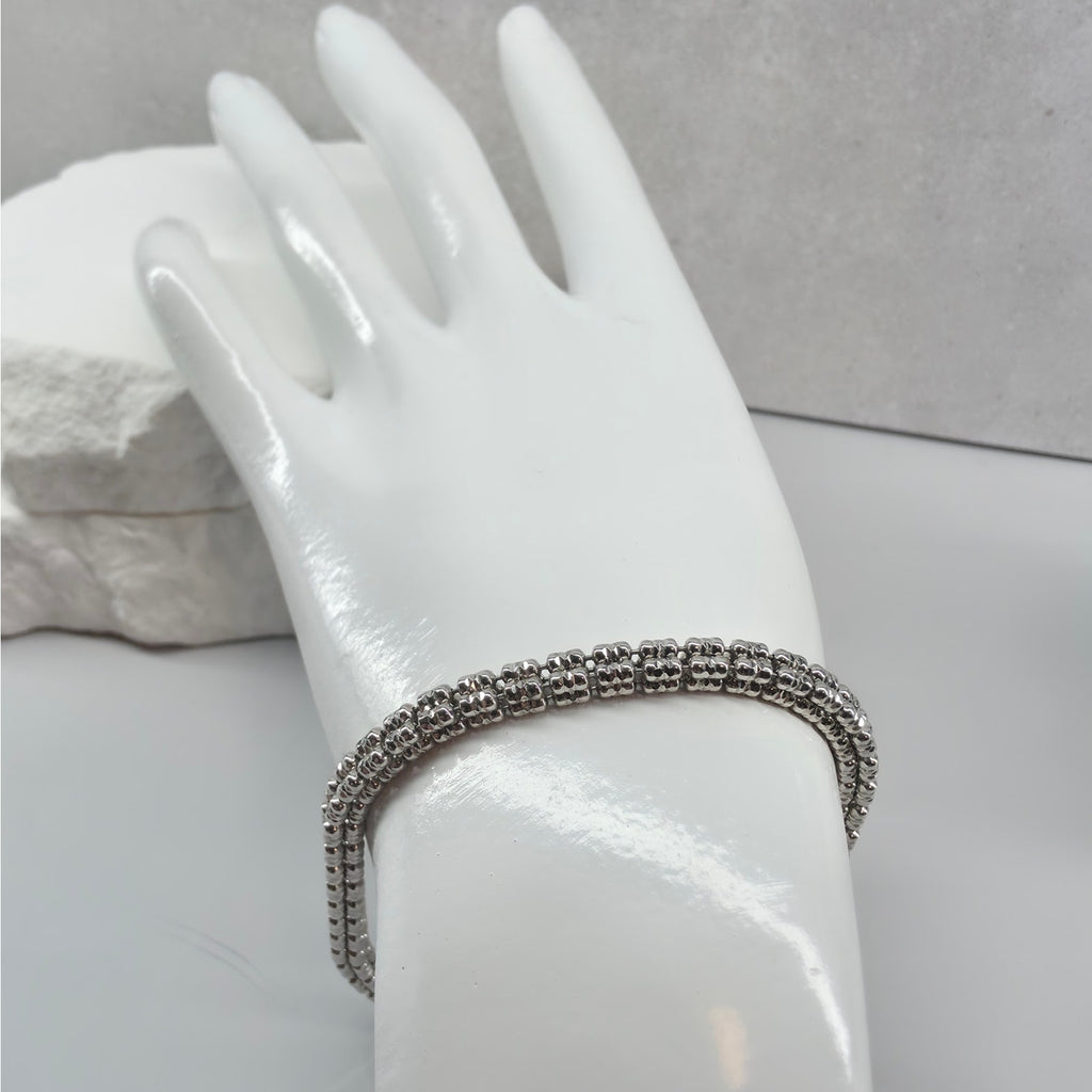 8" 4mm 4-Line Ice Barrel Bracelet - 925 Sterling Silver w/ Rhodium Finish 12.2g
