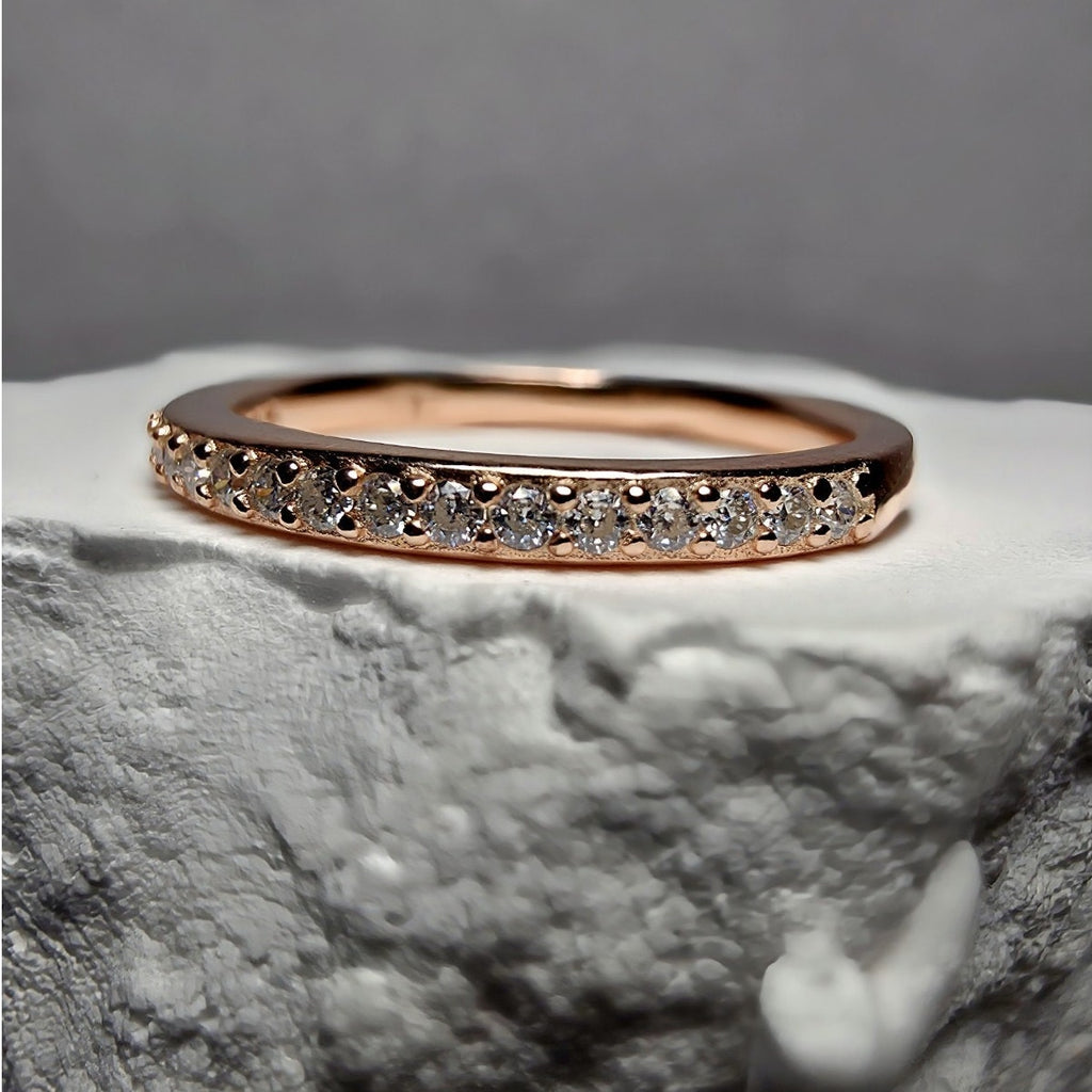 Size 7 Rose Gold Moissanite Half Eternity Stackable Ring 925 Sterling Silver