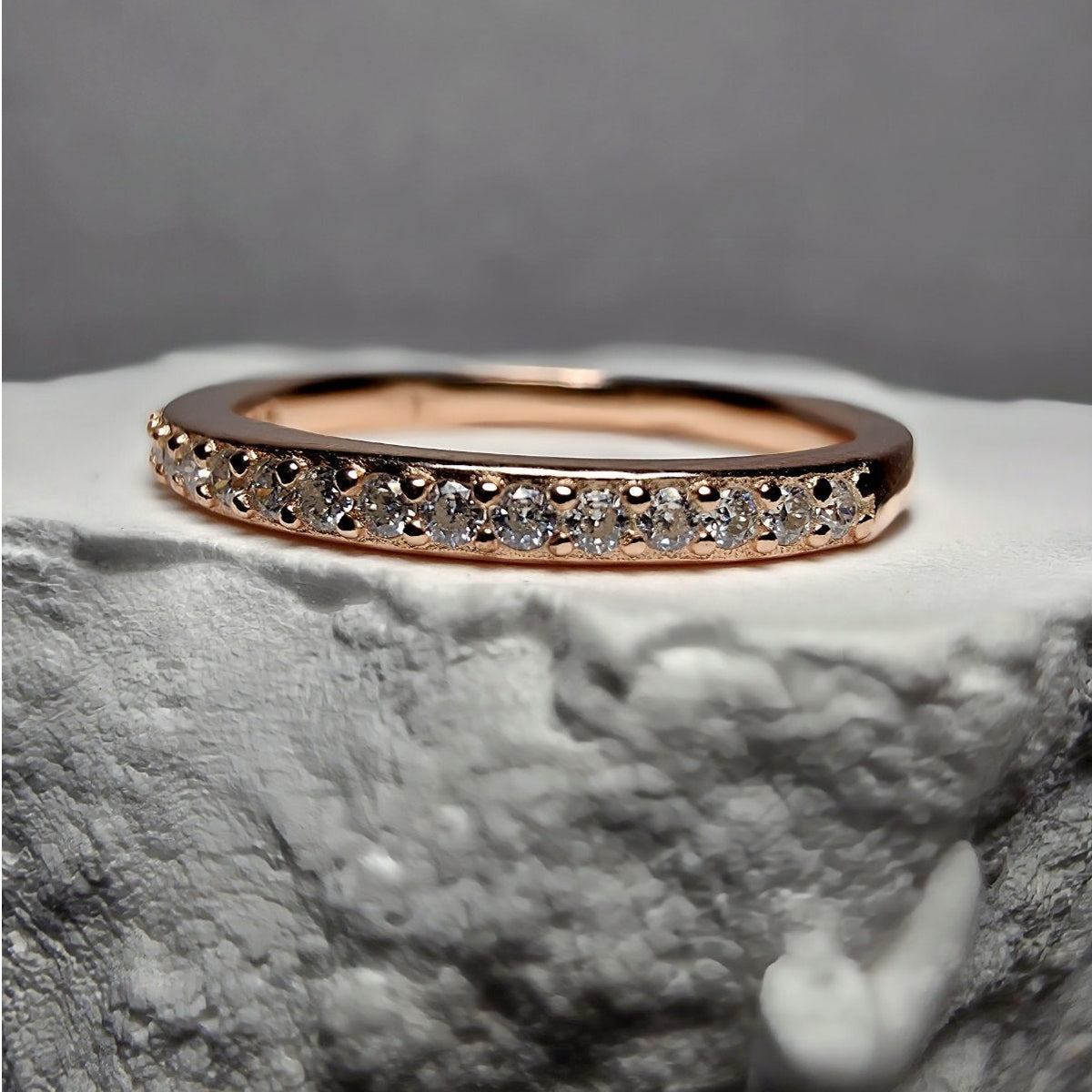 Size 7 Rose Gold Moissanite Half Eternity Stackable Ring 925 Sterling Silver