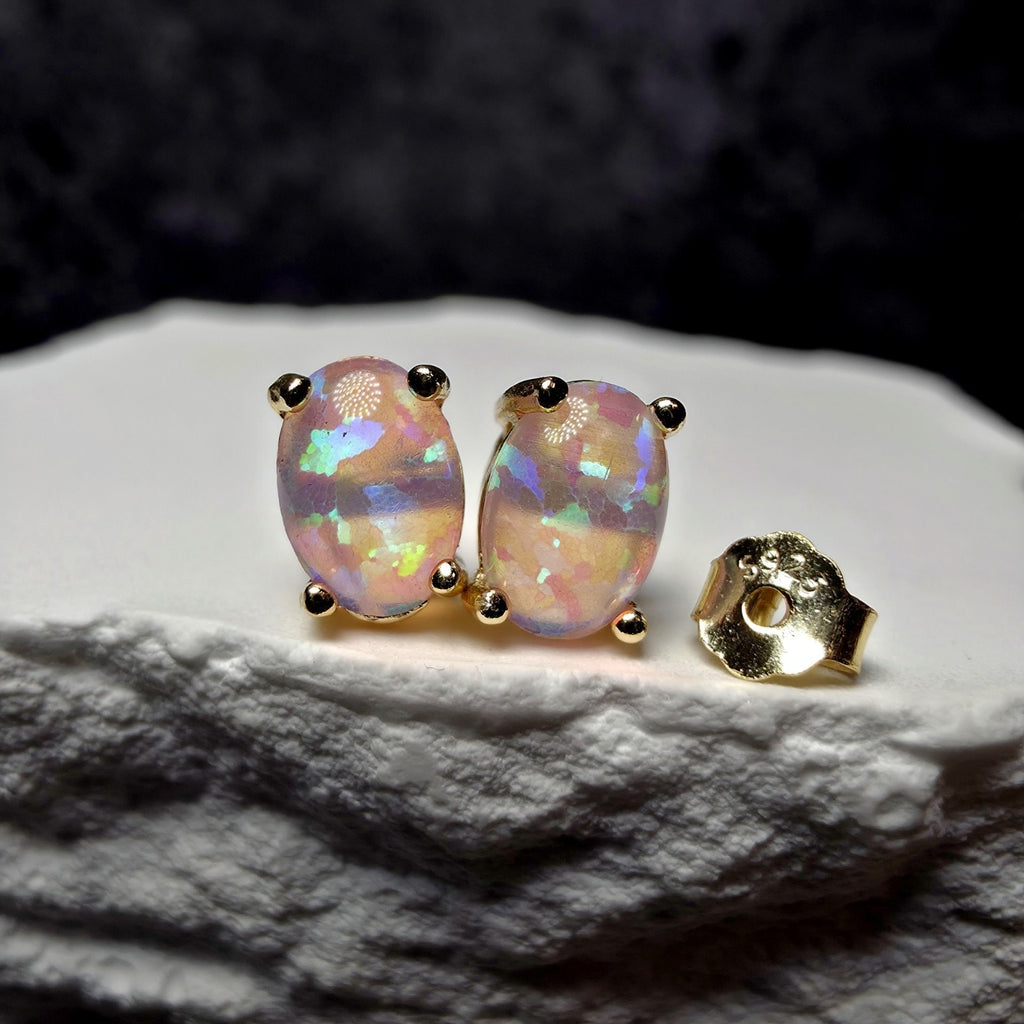 5mm Fire Opal Stud Earrings Gold Over 925 Sterling Silver w/Push Backs