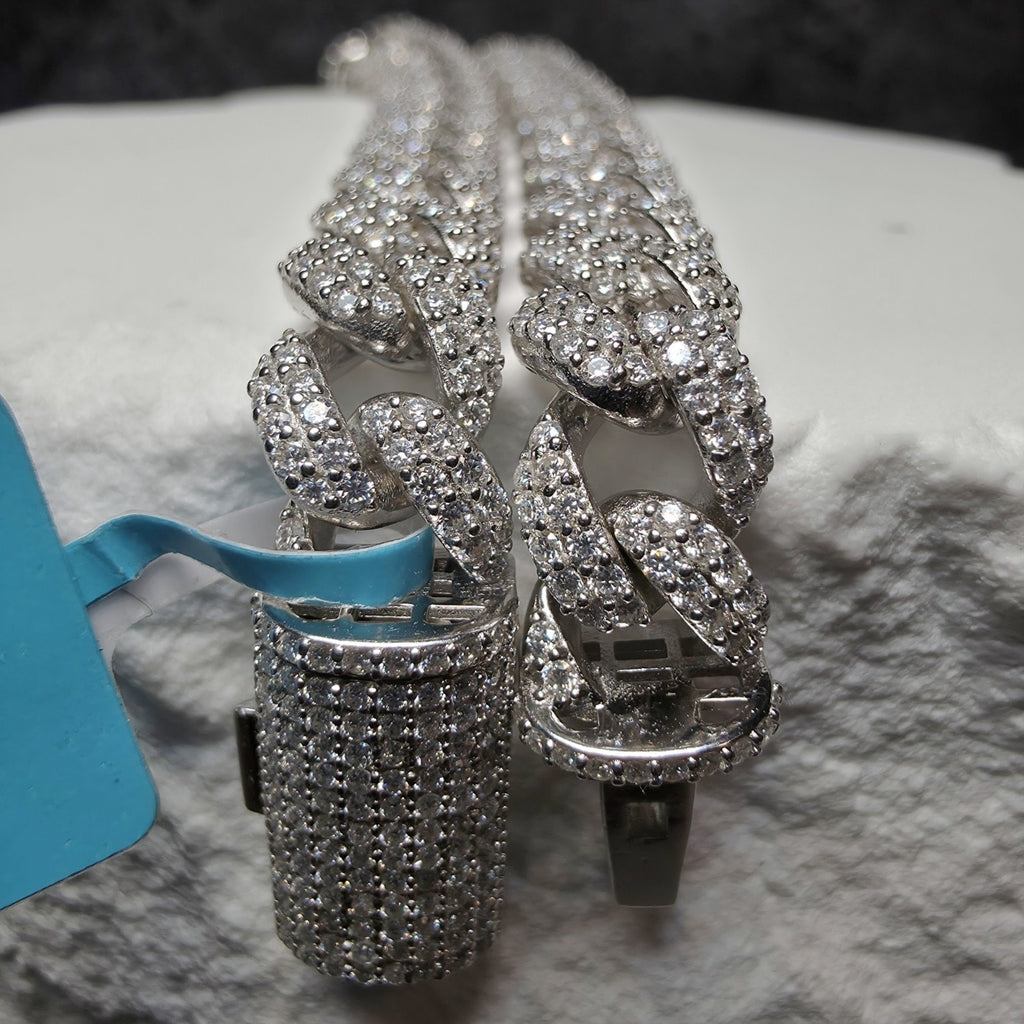 7.5" Moissanite Monaco Cuban Link Bracelet 8mm 925 Sterling Silver 5.97 CTW VVS