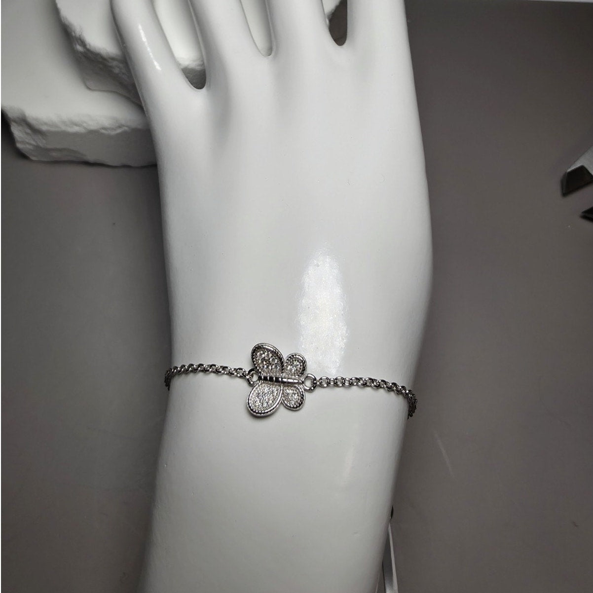 7+1 0.1ct Moissanite Butterfly dainty Bracelet 925 Sterling Silver
