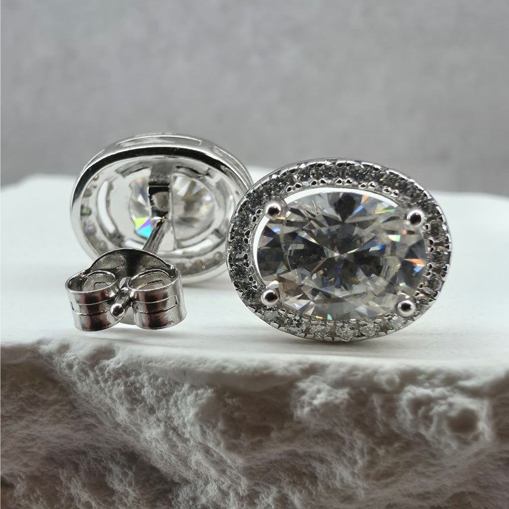 3.27ctw Moissanite Halo Stud Earrings 925 Sterling Silver w/Butterfly Push Backs