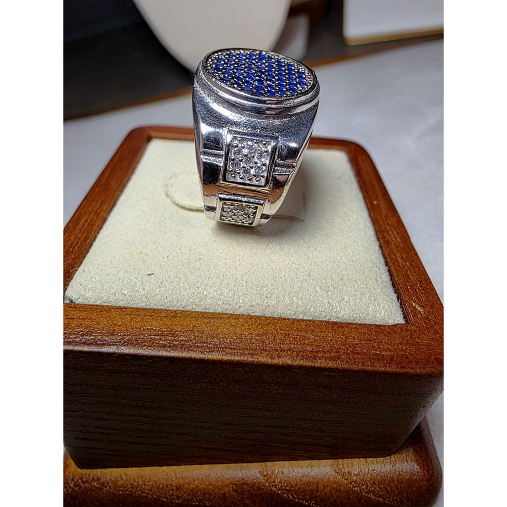 S9 CZ Saphire Pavé Cluster Signet Pinky Ring 925 Sterling Silver Stamped
