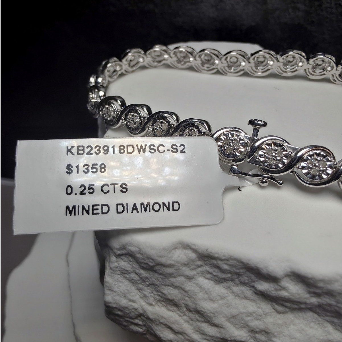 7.5" Natural Diamond S-Link Bezel Set Bracelet 0.25ctw Sterling Silver 6.6mm
