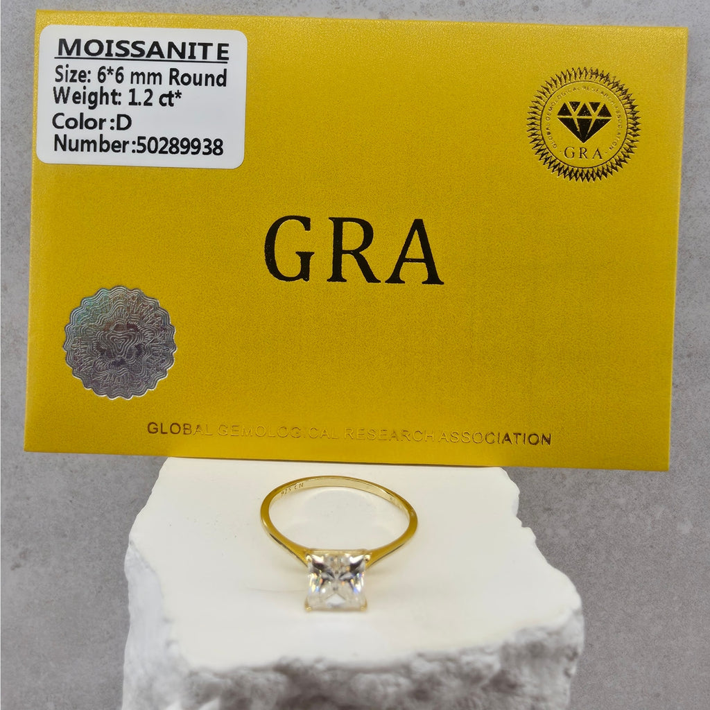 Size 7 1.2ct Princess Cut Moissanite Ring 14K Gold Plated 925 Silver GRA