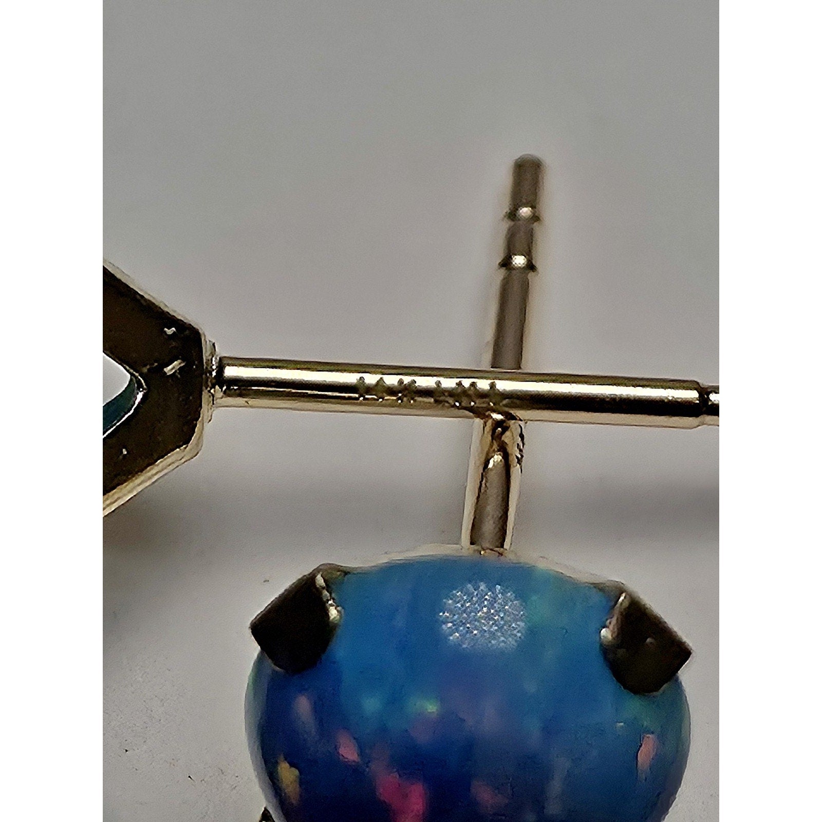 14k Solid Gold 5.6mm Blue Fire Opal Studs Stamped w/Silicon Back