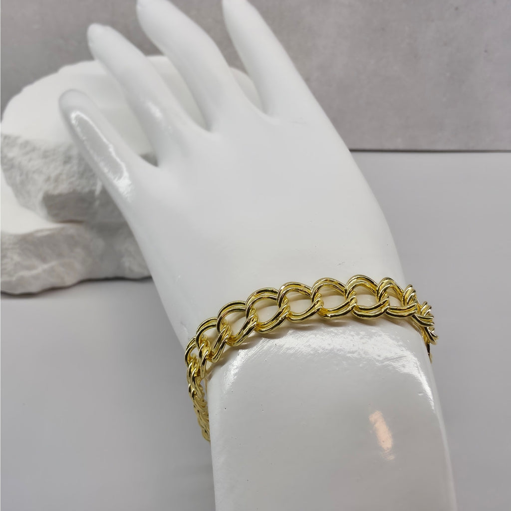 7.5" 8.8mm Double Curb Link Bracelet 7.2g 14K Gold Plated 925 Silver