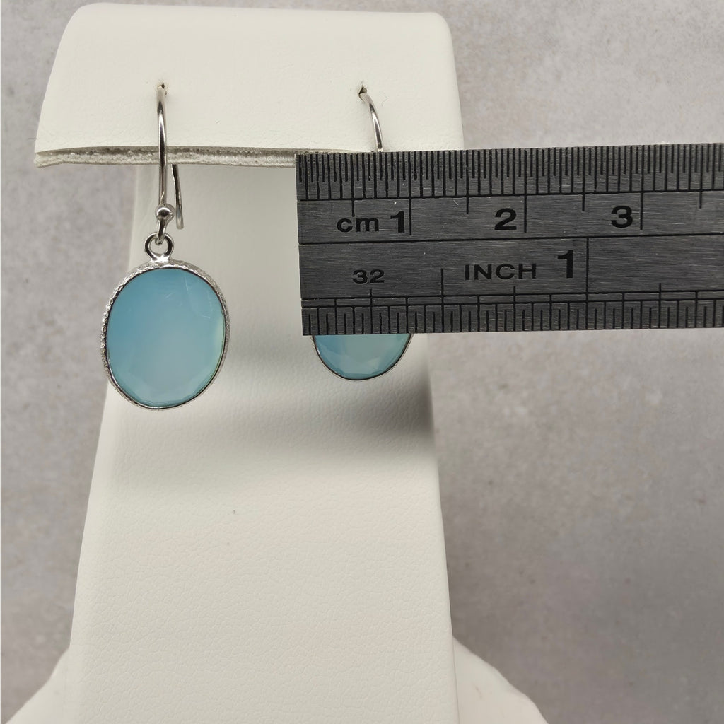 Natural Larimar Dangle Earrings 925 Sterling Silver Bezel Drop French Hook