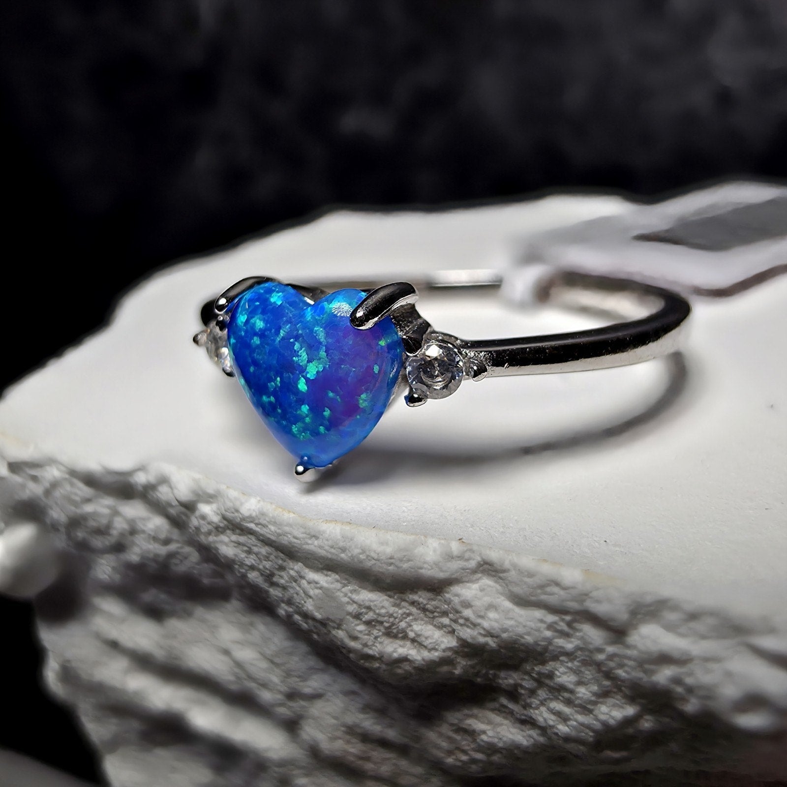 Blue Fire Opal & VVS1 D Moissanite Ring Size 8