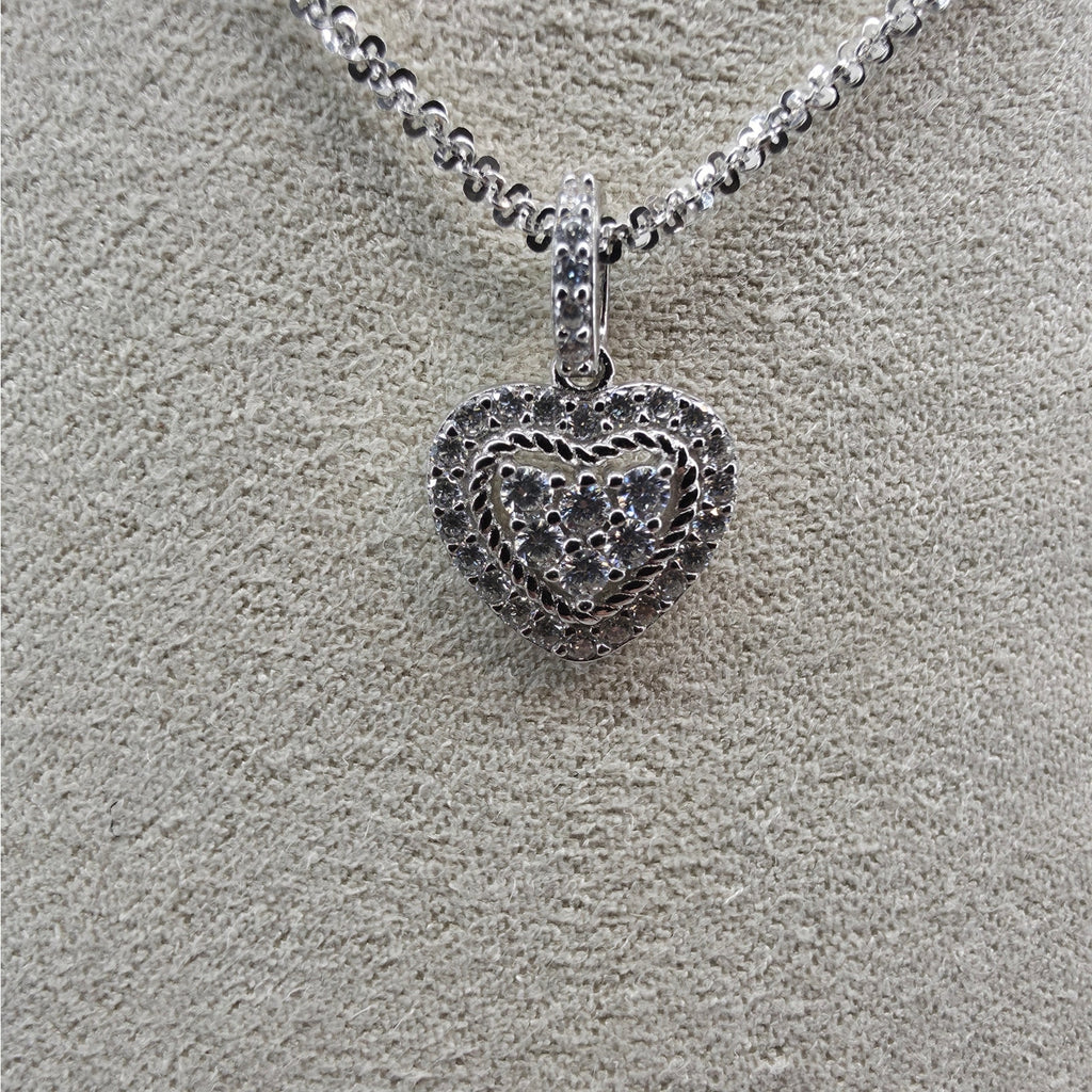0.42ctw Moissanite Pave Heart Pendant w/ 20" Twisted Rock Necklace - 925 Silver