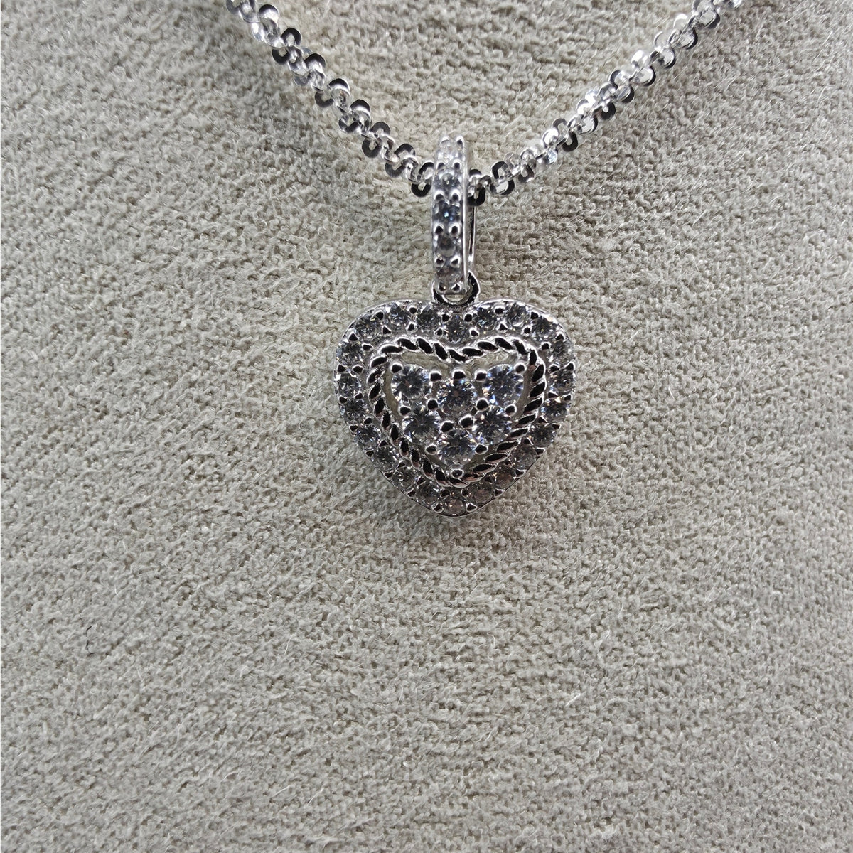 0.42ctw Moissanite Pave Heart Pendant w/ 20" Twisted Rock Necklace - 925 Silver