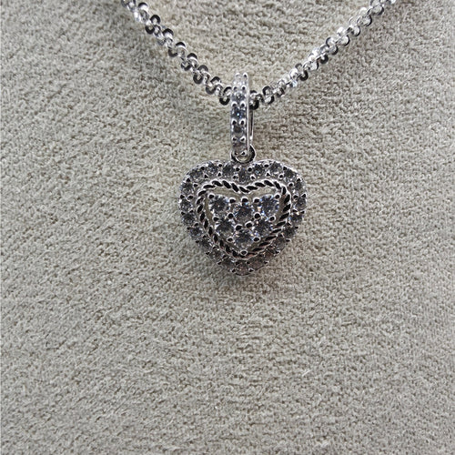 0.42ctw Moissanite Pave Heart Pendant w/ 20" Twisted Rock Necklace - 925 Silver