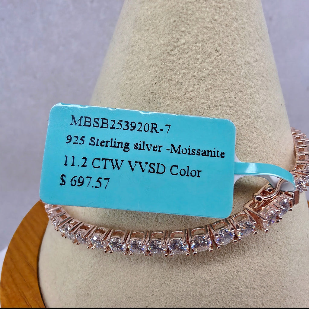 7.5" 3mm 11.2CTW VVSD Moissanite Tennis Bracelet - Rose Gold over 925 Silver
