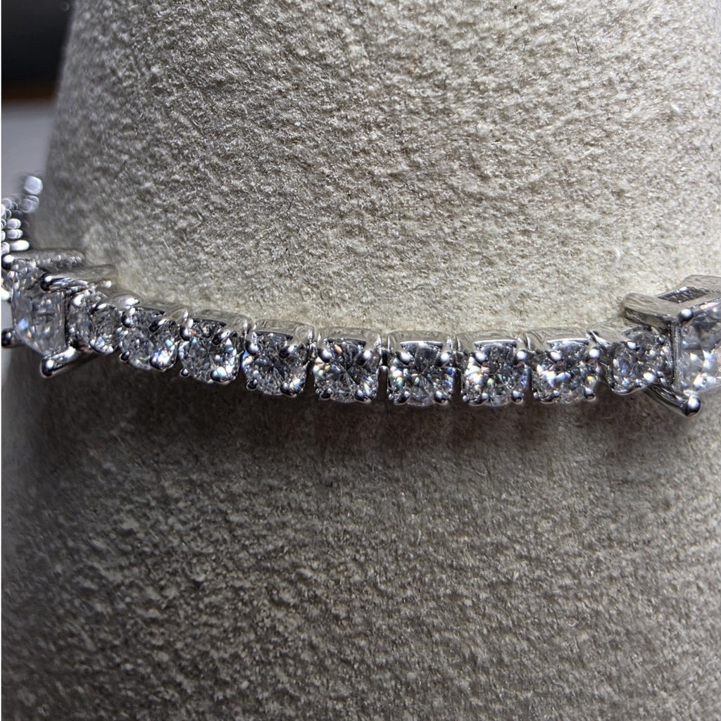 0.83ctw Moissanite Princess Cut Tennis Bracelet 925 Sterling Silver Adjustable