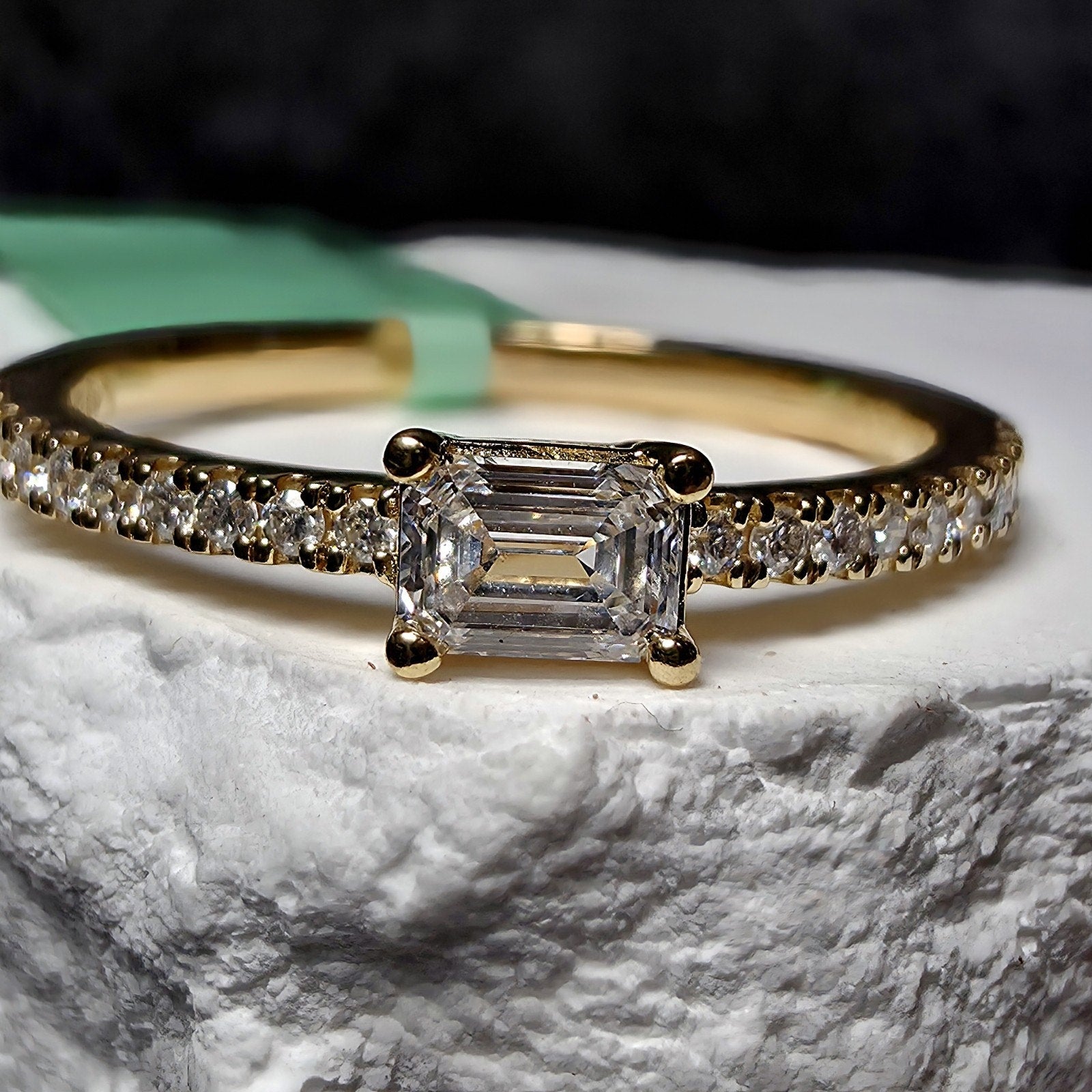 0.33 CTW Emerald Cut Lab Grown Diamond Ring in (Size 7) Gold Over 925 Sterling