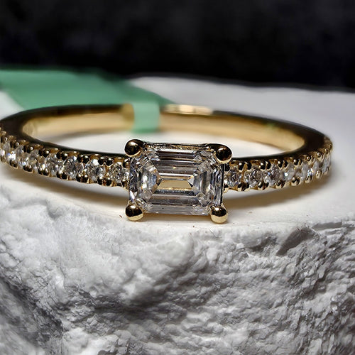 0.33 CTW Emerald Cut Lab Grown Diamond Ring in (Size 7) Gold Over 925 Sterling