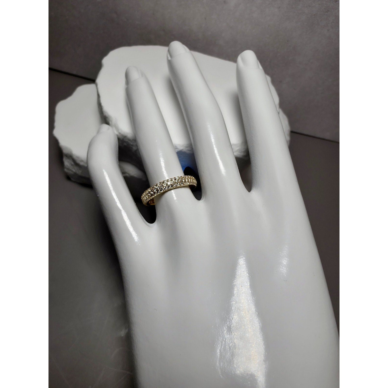 S7 3-Row 1.15Ctw Moissanite Gold Eternity Band VVSD 925 Sterling Silver w/GRA