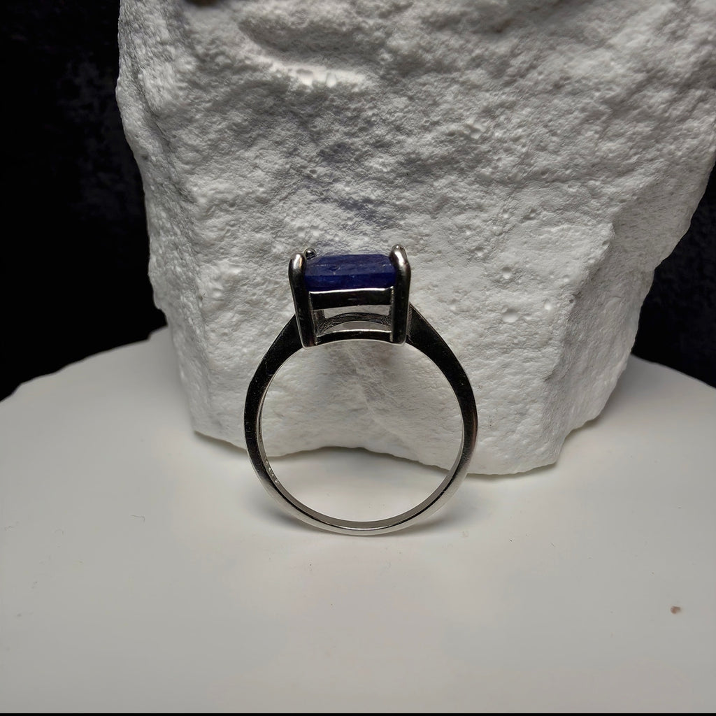 Natural Lapis Lazuli Ring S925 Sterling Silver Emerald Cut - Size 6, 2mm