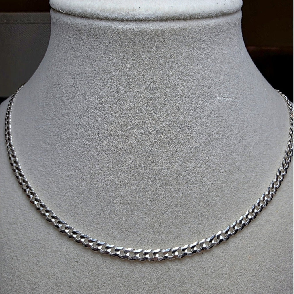 22" 4mm Flat Cuban Curb Link Chain - 925 Sterling Silver 9.62g