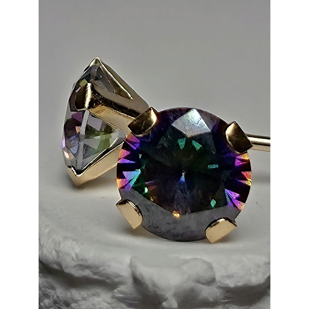 14k Solid Gold 5mm Genuine Mystic Topaz Studs w/Silicon Back