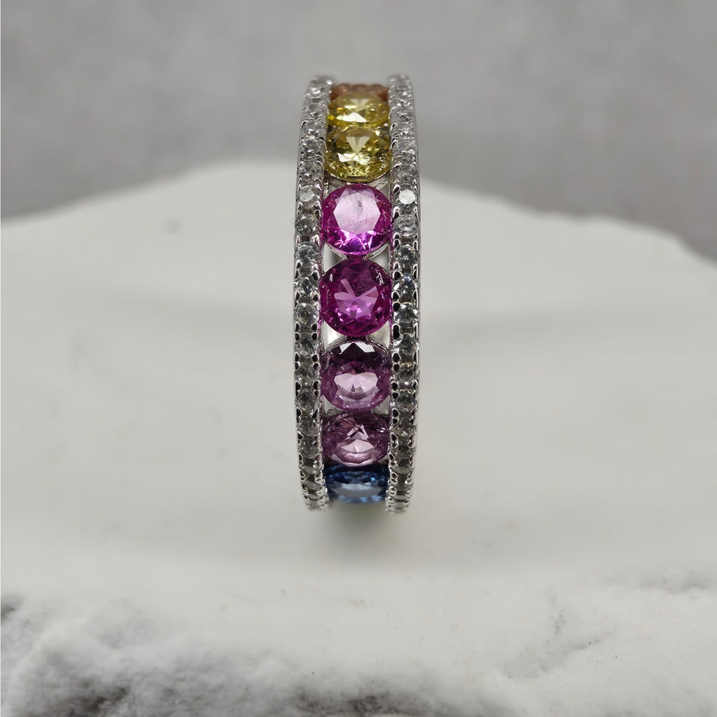 Size 7 925 Sterling Silver 5mm Rainbow CZ Eternity Band Ring