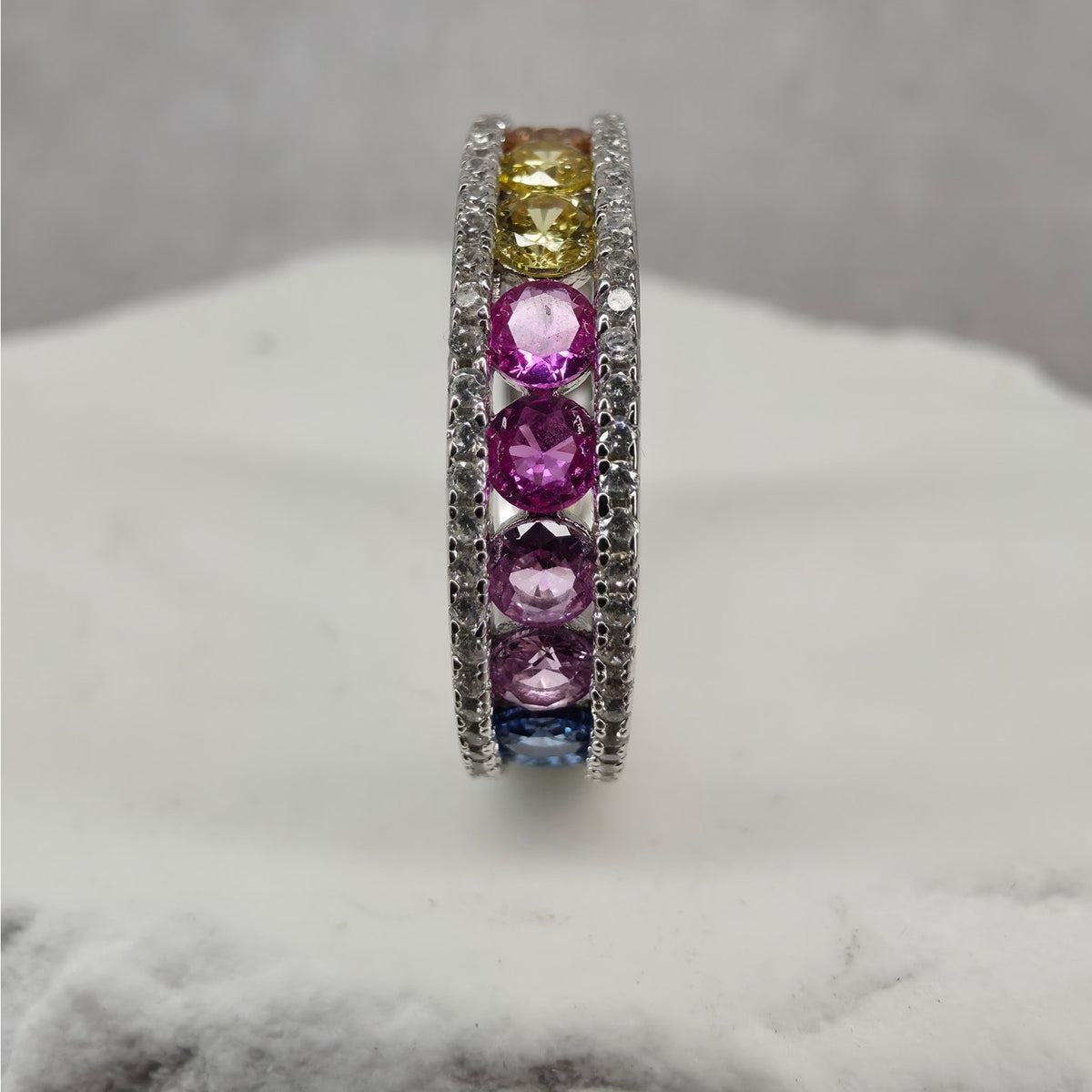 Size 7 925 Sterling Silver 5mm Rainbow CZ Eternity Band Ring