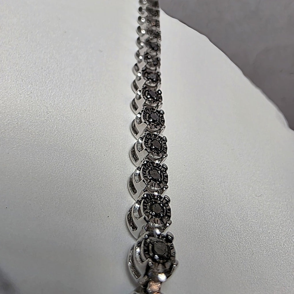 1.0ctw Natural Black Diamond Tennis Bracelet 925 Sterling Silver 7"