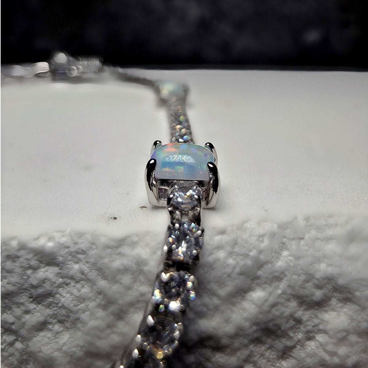 7" 925 Sterling Silver Ethiopian Opal & CZ Tennis Bracelet | Iridescent Station