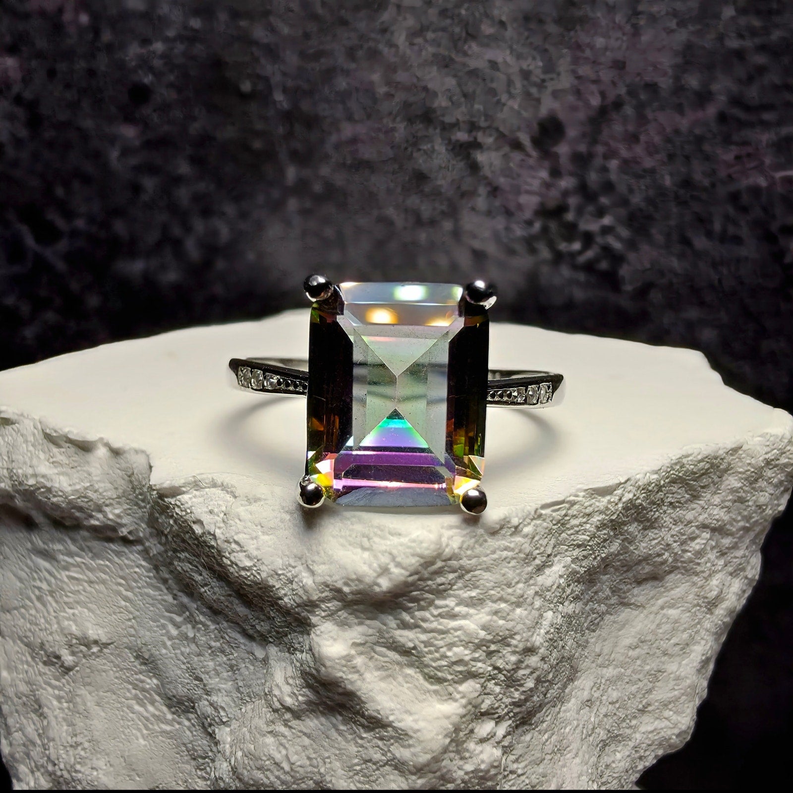 Genuine Oval Mystic Topaz Solitaire Ring in 925 Sterling Silver – Size 8