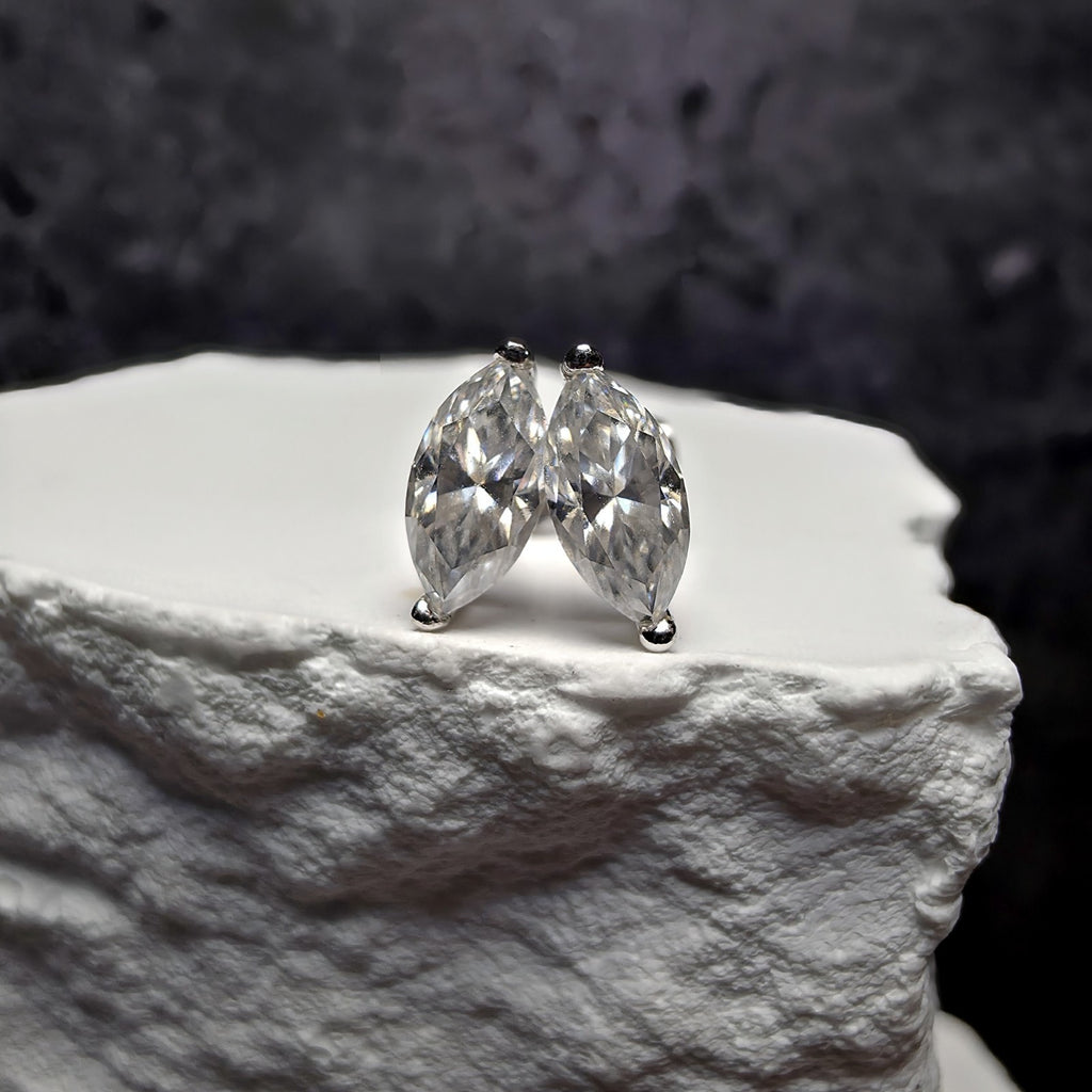 1 CTW Marquise Moissanite Stud Earrings 925 Sterling Silver Butterfly Back...
