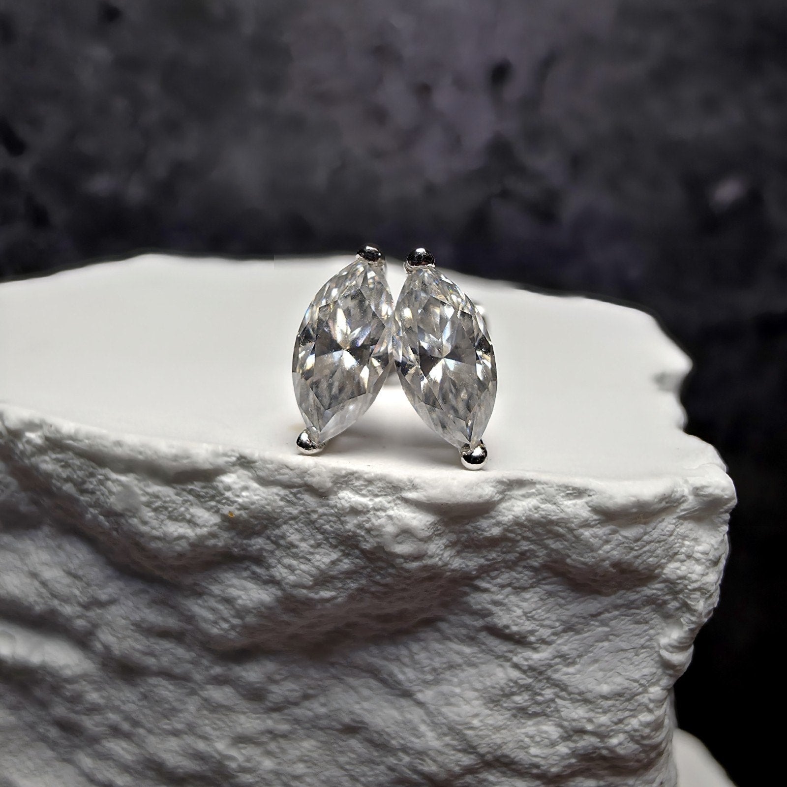 1 CTW Marquise Moissanite Stud Earrings 925 Sterling Silver Butterfly Back...
