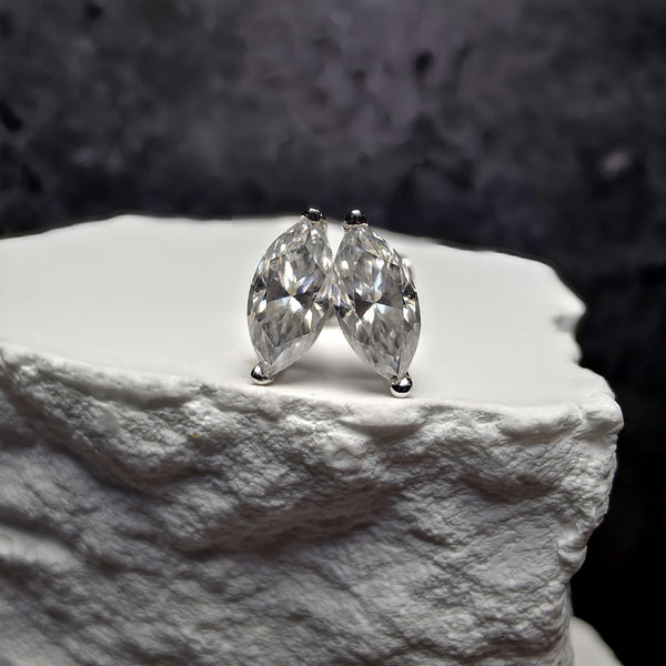 1 CTW Marquise Moissanite Stud Earrings 925 Sterling Silver Butterfly Back...