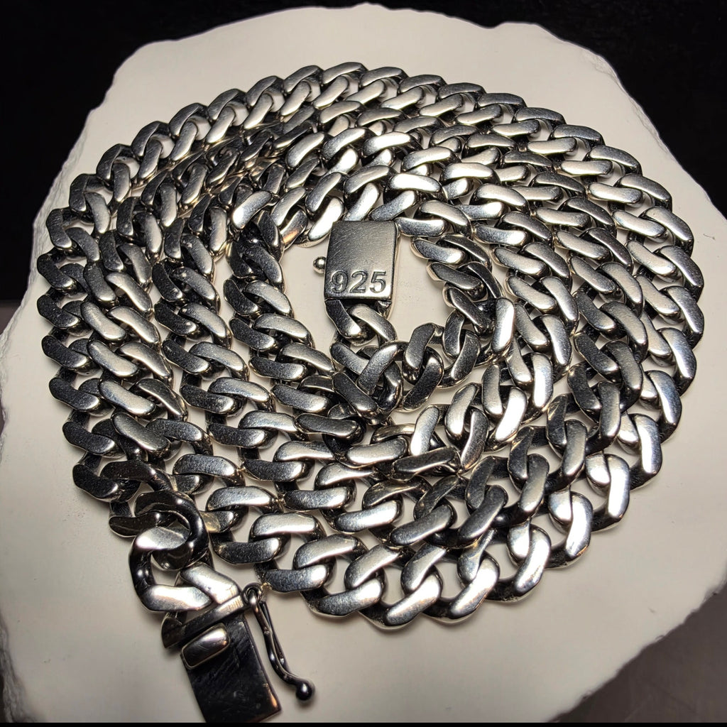 24" 7.4mm Monaco Cuban Chain – 925 Sterling Silver w/Rhodium & Box Clasp (52g)