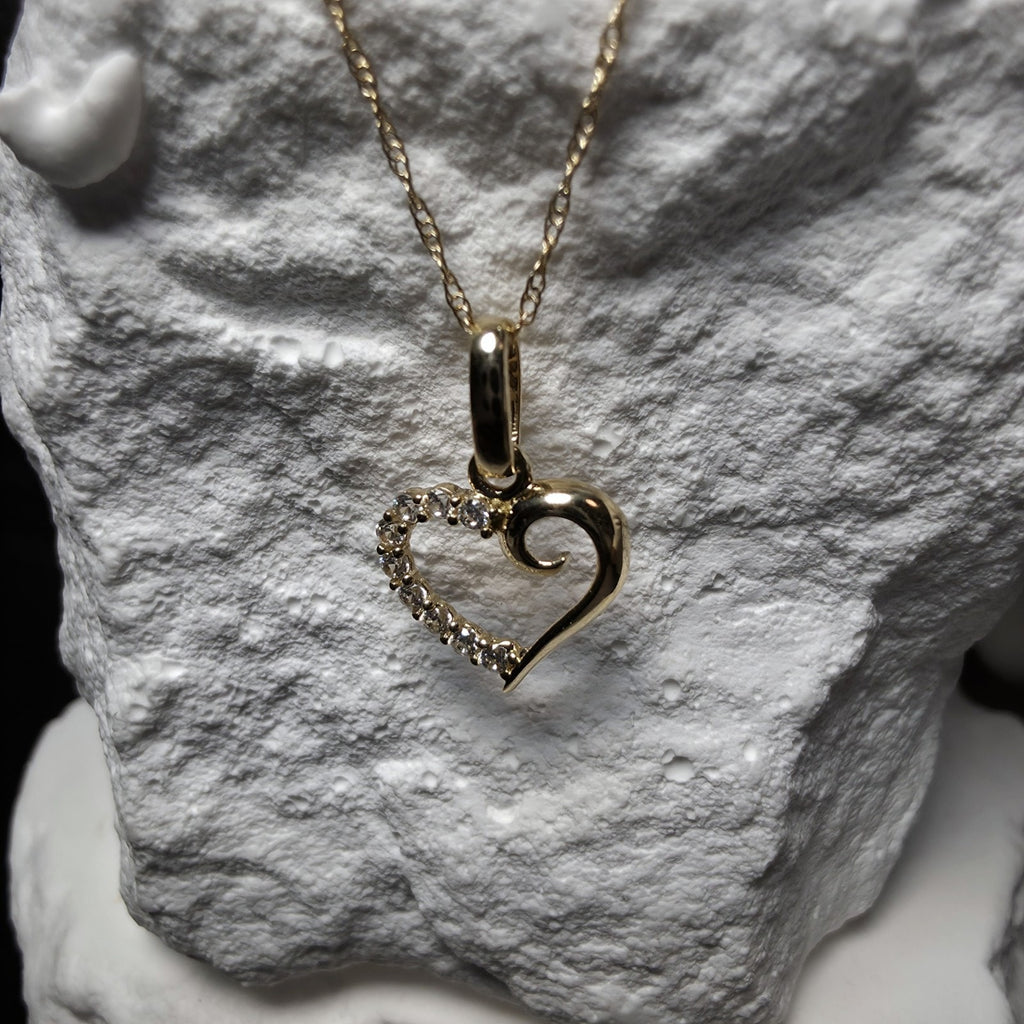Solid 10K Yellow Gold Open Heart Pendant & 10k Singapore Necklace – 16 Inches