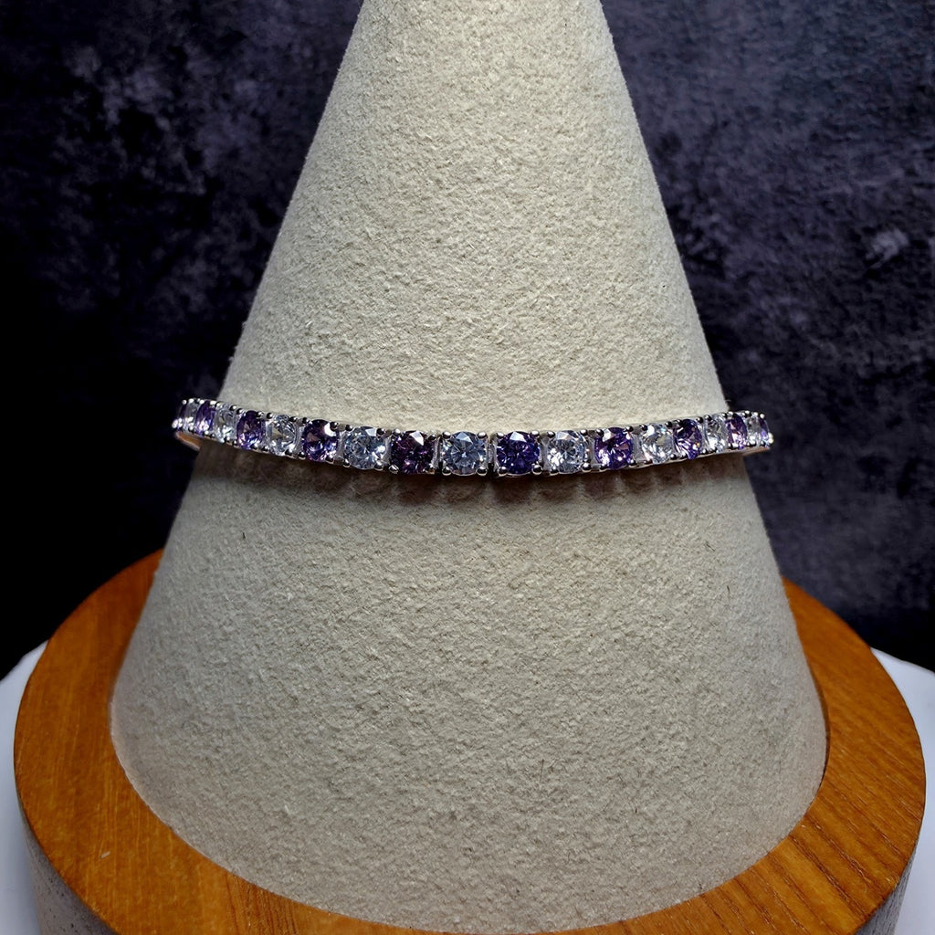 925 Sterling Silver Purple Amethyst & CZ Alternating Tennis Bracelet – 7" 3.3mm