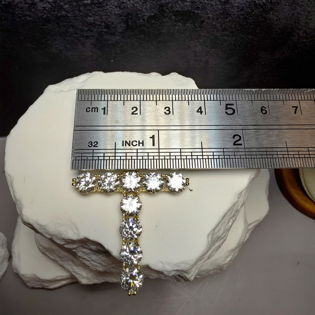 11.00 CTW VVS1 D Color Moissanite Cross Pendant in 14K Gold Over Silver