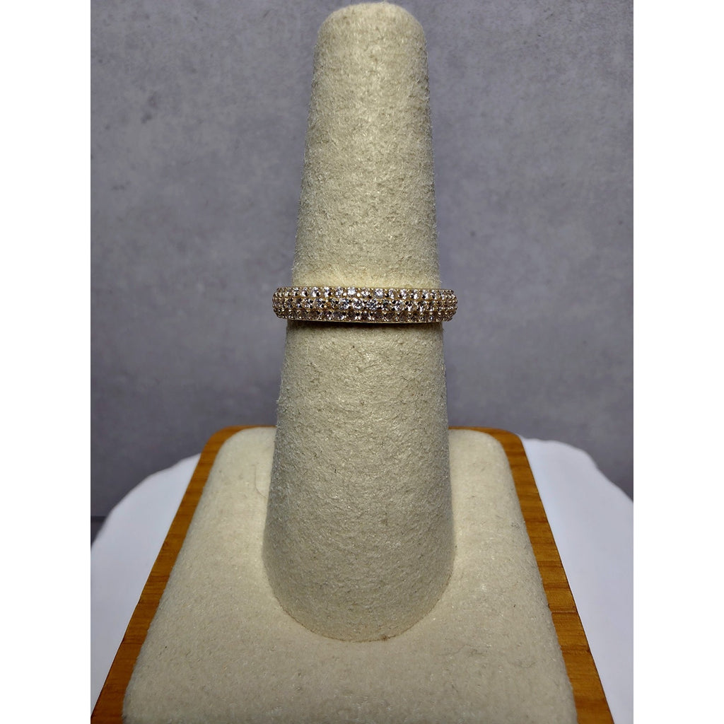 S7 3-Row 1.15Ctw Moissanite Gold Eternity Band VVSD 925 Sterling Silver w/GRA