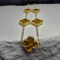 7+1" Genuine Tiger's Eye Clover Bracelet | Gold over 925 Sterling Silver