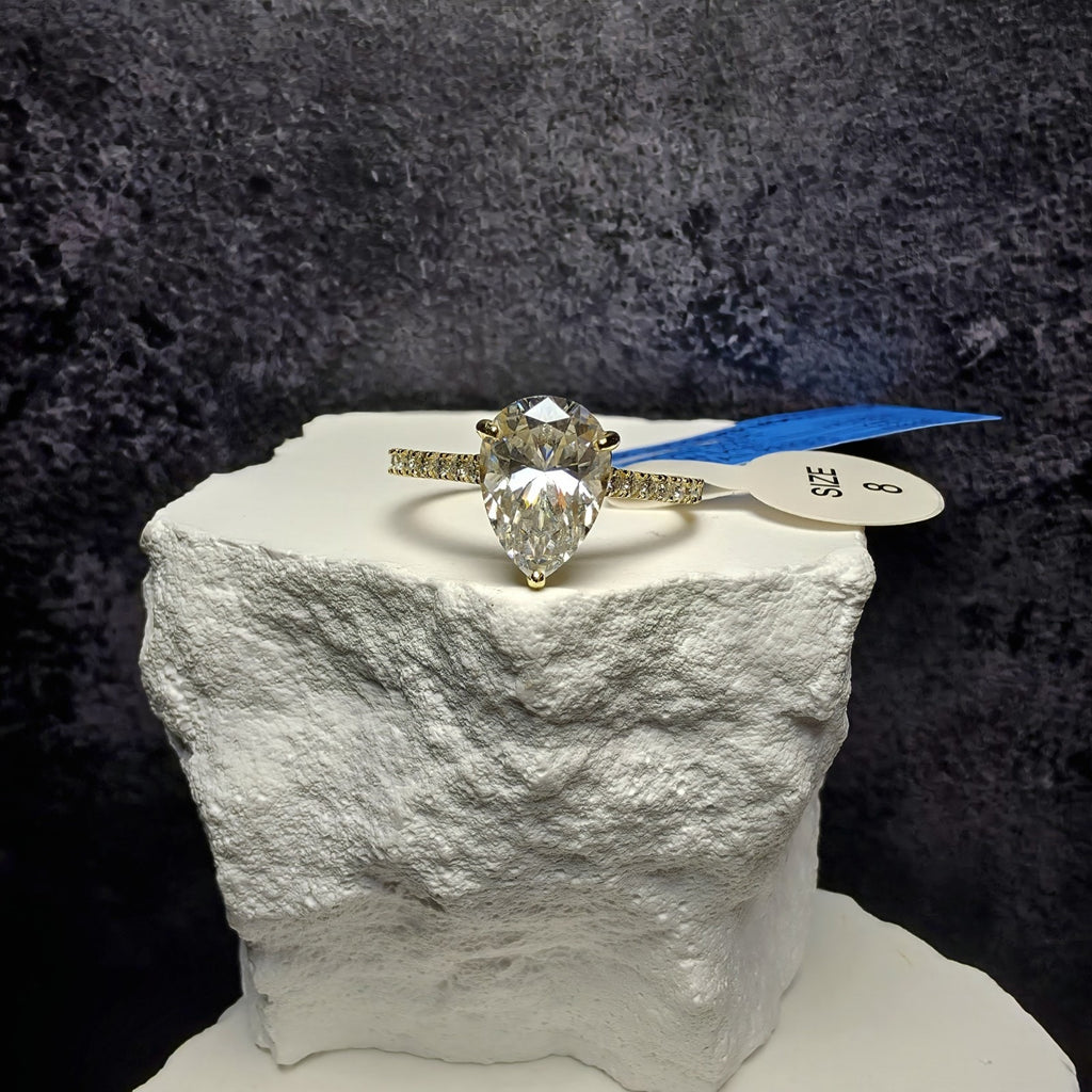 2.0 CTW Pear Cut Moissanite Engagement Ring | Gold Plated Silver | Size 8