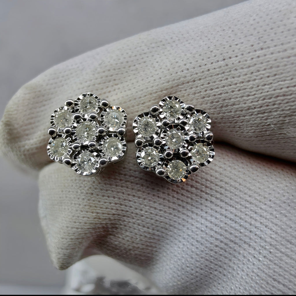 0.31ct Natural Diamond Honeycomb Cluster Stud Earrings 925 Sterling Silver 8mm