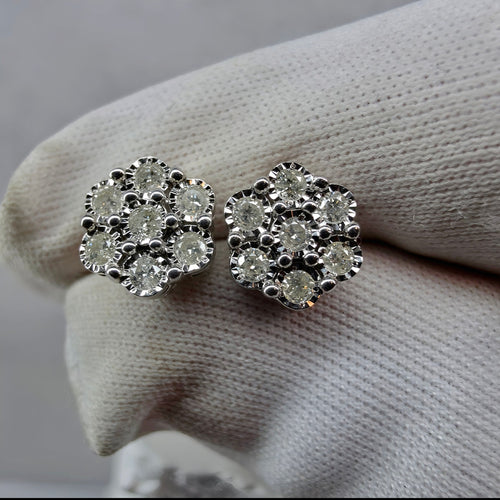 0.31ct Natural Diamond Honeycomb Cluster Stud Earrings 925 Sterling Silver 8mm