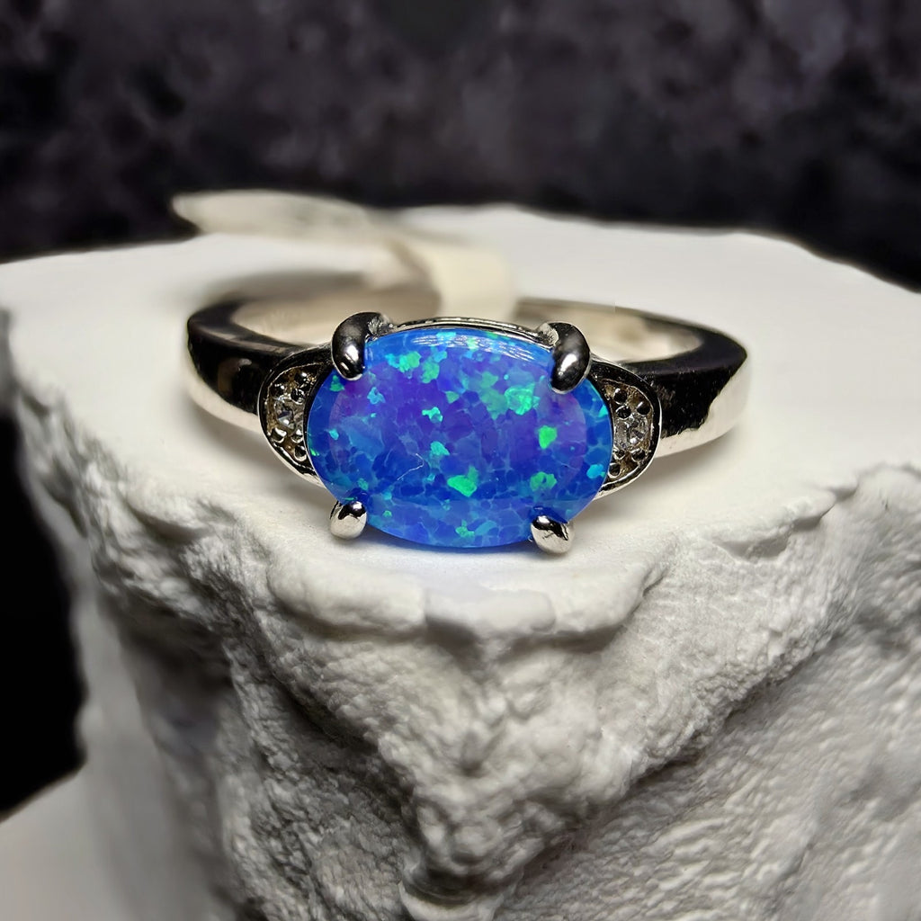 Vibrant Blue Opal Ring in 925 Sterling Silver - Size 6