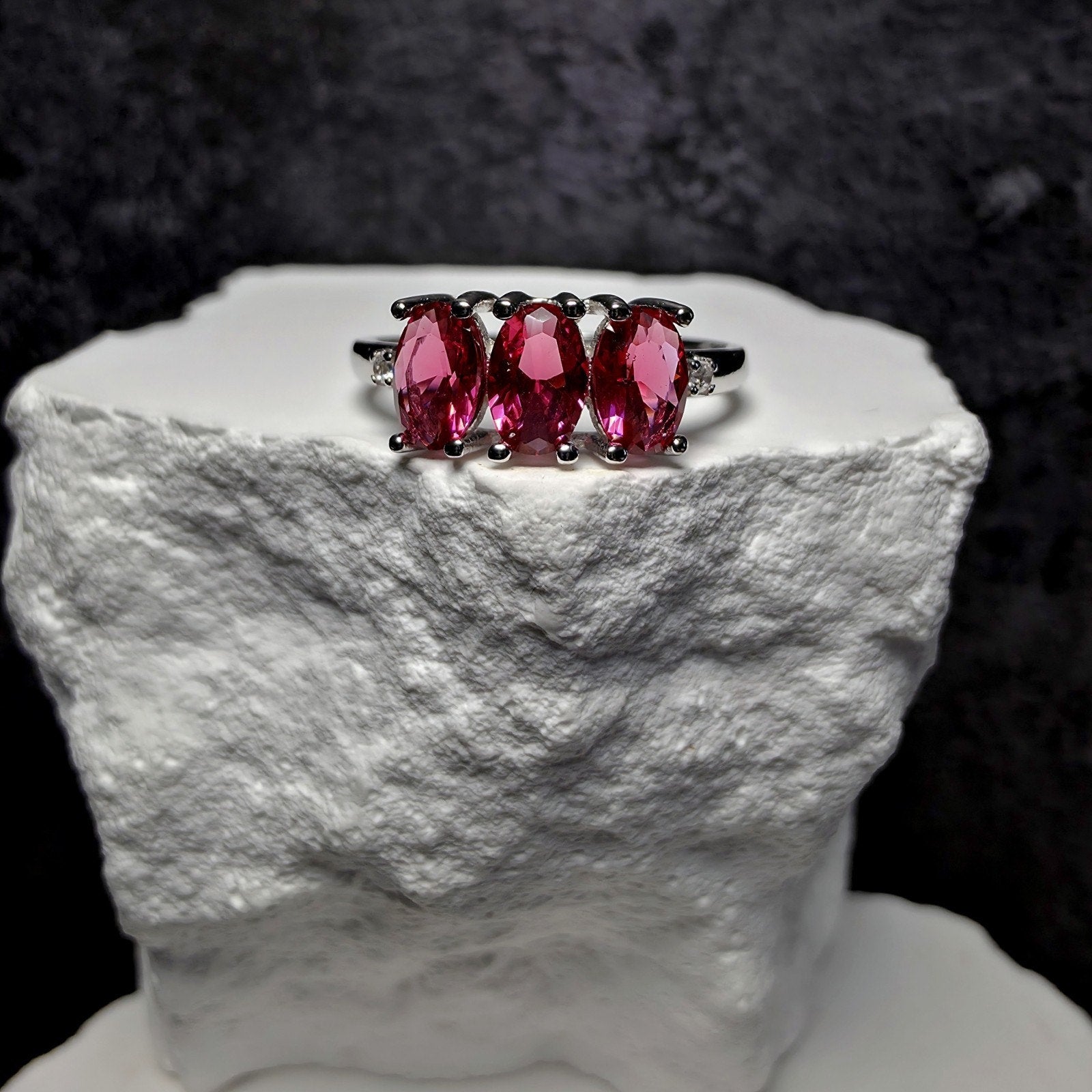 Natural Ruby Three-Stone Ring in 925 Sterling Silver – Size 7