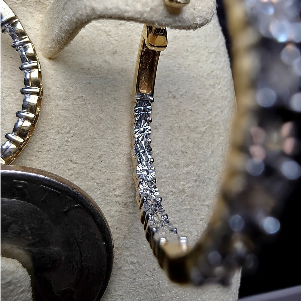 0.25ctw Natural Diamond Inside Out Hoop Earrings Gold Plated 925 Silver 25mm